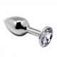 Заказать Серебристая анальная втулка с прозрачным кристаллом Mini Metal Butt Plug Size M - 8 см.
