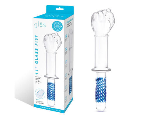 Заказать Стеклянный стимулятор в форме сжатой в кулак руки 11’’ Glass Fist Double Ended With Handle Grip - 28 см.