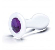Стеклянная анальная пробка с фиолетовым стразом - 9 см.