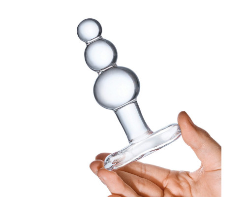 Заказать Прозрачная анальная пробка-елочка с 3 шариками Butt Plug with Tapere Base - 11 см.