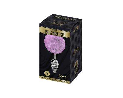 Серебристая анальная пробка с сиреневым помпоном Metal Anal Fluffly Twist Plug S