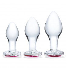 Набор из 3 стеклянных анальных пробок Heart Jewel Plug Set