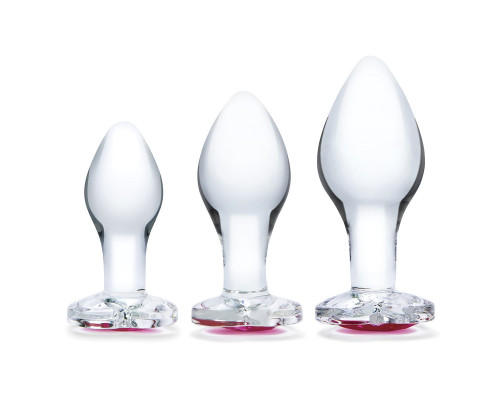 Заказать Набор из 3 стеклянных анальных пробок Heart Jewel Plug Set