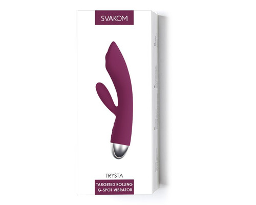 Фиолетовый вибратор Trysta с клиторальным отростком и движущимся шариком в кончике - 18,6 см.