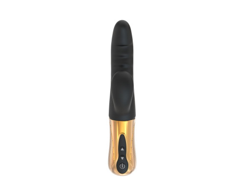 Черный вибратор с возвратно-поступательными движениями Big Thrust Rabbit - 23 см.