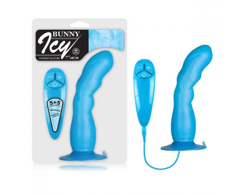 Заказать Голубой вибратор для G-точки BUNNY ICY - 18 см.