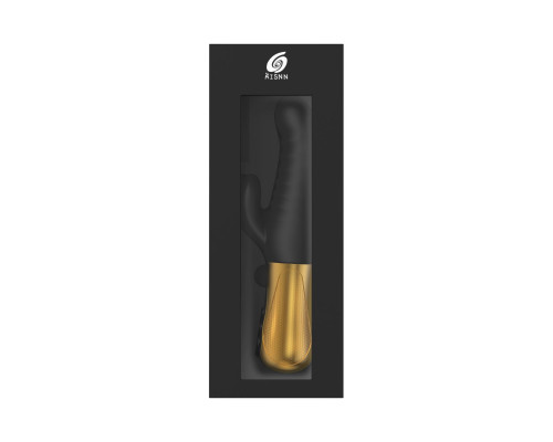 Черный вибратор с возвратно-поступательными движениями Big Thrust Rabbit - 23 см.