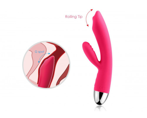 Сливово-розовый вибратор Trysta с клиторальным отростком и движущимся шариком в кончике - 18,6 см.