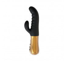 Черный вибратор с возвратно-поступательными движениями Big Thrust Rabbit - 23 см.