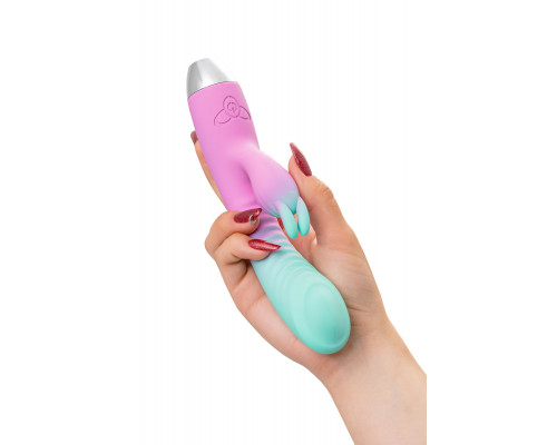 Заказать Мятно-розовый вибратор для точки G с клиторальным отростком Orchid - 21 см.