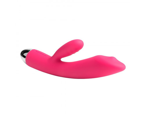 Сливово-розовый вибратор Trysta с клиторальным отростком и движущимся шариком в кончике - 18,6 см.