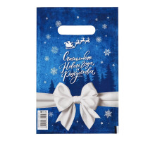 Сине-белый подарочный новогодний пакет с вырубной ручкой (20х30 см)