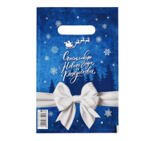 Сине-белый подарочный новогодний пакет с вырубной ручкой (20х30 см)