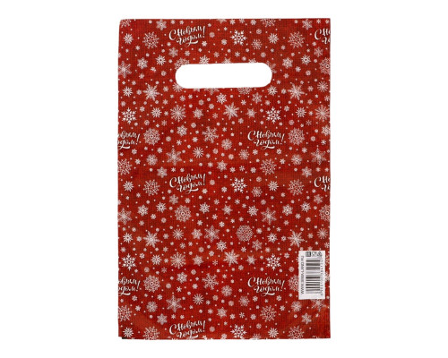 Красный подарочный новогодний пакет с вырубной ручкой (20х30 см)