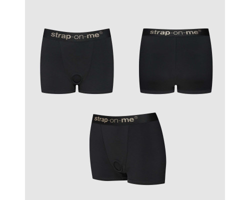 Черные трусики-боксеры для фиксации насадок Strap-on-me Harness Lingerie Allure - size S