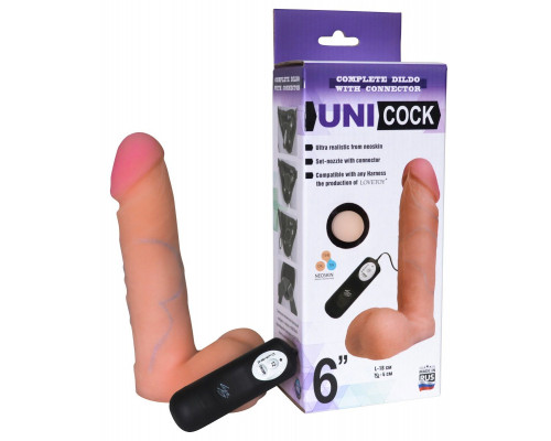Заказать Фаллическая насадка Харнесс UNICOCK 6  с вибрацией - 18 см.