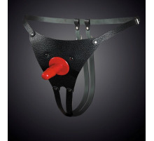 Чёрные кожаные универсальные трусики со штырьком для насадок