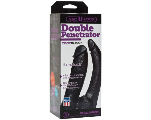 Заказать Черная насадка-фаллоимитатор для двойной стимуляции Double Penetrator - 16 см.
