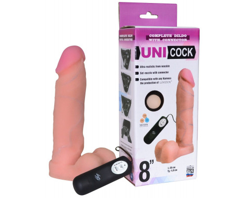Заказать Фаллическая насадка Харнесс UNICOCK 8  с вибрацией - 20 см.