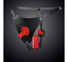 Кожаные черные  трусики со штырьком для насадок