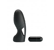 Черная вибронасадка на палец с ребрышками Alan