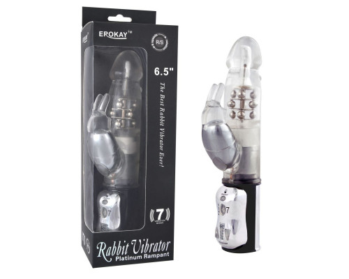 Заказать Вибратор Classicle Rabbit Silver с ротацией - 24 см.