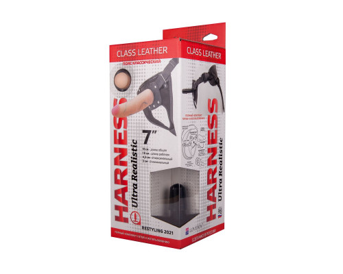 Заказать Насадка-фаллоимитатор на кожаных трусиках Harness Ultra Realistic 7  - 18 см.