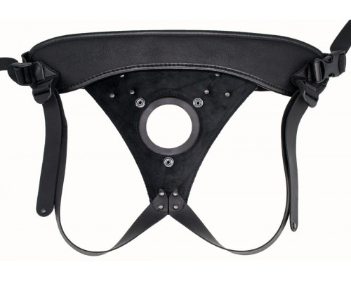 Заказать Телесный реалистичный фаллоимитатор на черных трусиках Real Big Strap-On - 34,5 см.