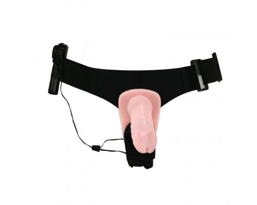 Заказать Женский страпон с вибрацией и вагинальной пробкой Ultra Passionate Harness - 18 см.
