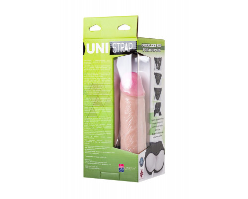 Заказать Страпон с 2 насадками и вибрацией UniStrap - 19 и 12 см.