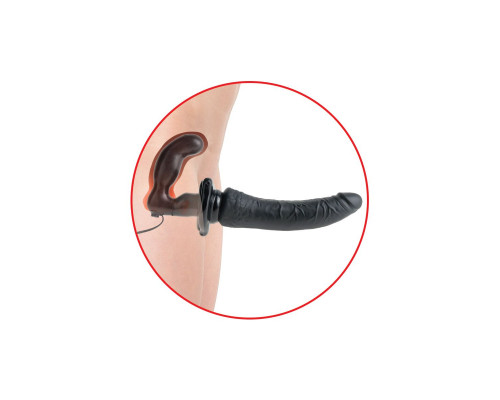 Заказать Черный страпон с вагинальной пробкой Deluxe Vibrating Penetrix Strap-On - 19 см.