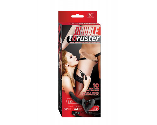 Заказать Телесный страпон с вибрацией и вагинальной пробкой DOUBLE THRUSTER VIBE WITH HARNESS - 17 см.