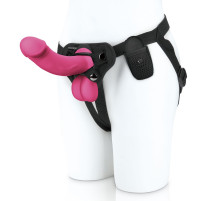 Розовый вибратор-реалистик на трусиках с кольцом - 17,8 см.