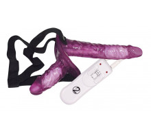 Страпон с вибрацией и вагинальной пробкой STRAP ON DUO - 18 см.