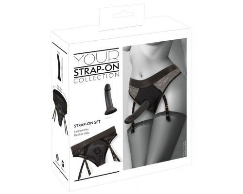 Черный женский страпон Strap-on Set: трусики и насадка