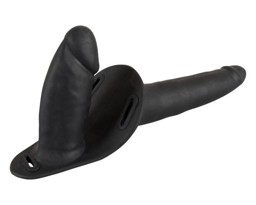 Заказать Женский страпон с вагинальной пробкой Double Strap On - 15 см.