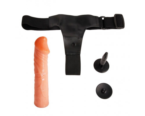 Заказать Телесный фаллос на трусиках регулирующегося размера - 19 см.
