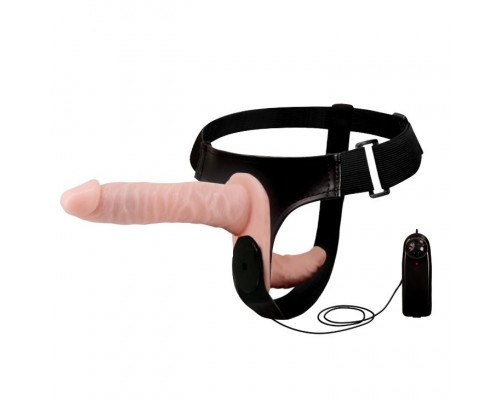 Заказать Женский страпон с вибрацией и вагинальной пробкой Ultra Passionate Harness - 18 см.
