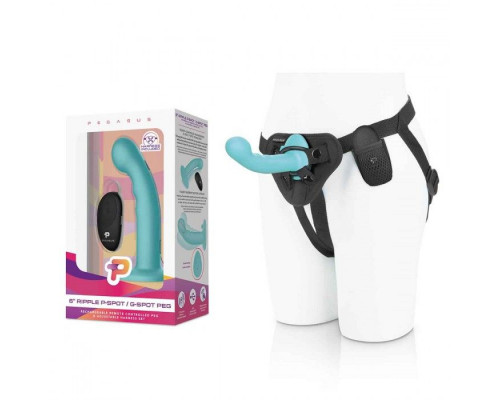 Заказать Голубая изогнутая насадка 6in Remote Control Ripple P-Spot G-Spot на черных трусиках - 16 см.