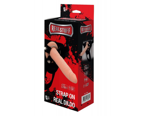Заказать Телесный страпон на черных трусиках STRAP ON REAL DILDO - 20 см.
