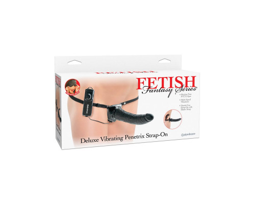 Заказать Черный страпон с вагинальной пробкой Deluxe Vibrating Penetrix Strap-On - 19 см.