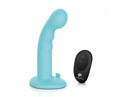 Заказать Голубая изогнутая насадка 6in Remote Control Ripple P-Spot G-Spot на черных трусиках - 16 см.